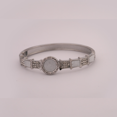 Silver-Tone Geometric Stone Bangle