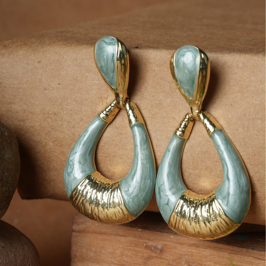 Modern Color-Blocked Teardrop Dangle Earrings