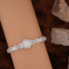 Silver-Tone Geometric Stone Bangle