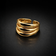 Gold-Tone Layered Statement Ring – Multi-Band Sculptural Design