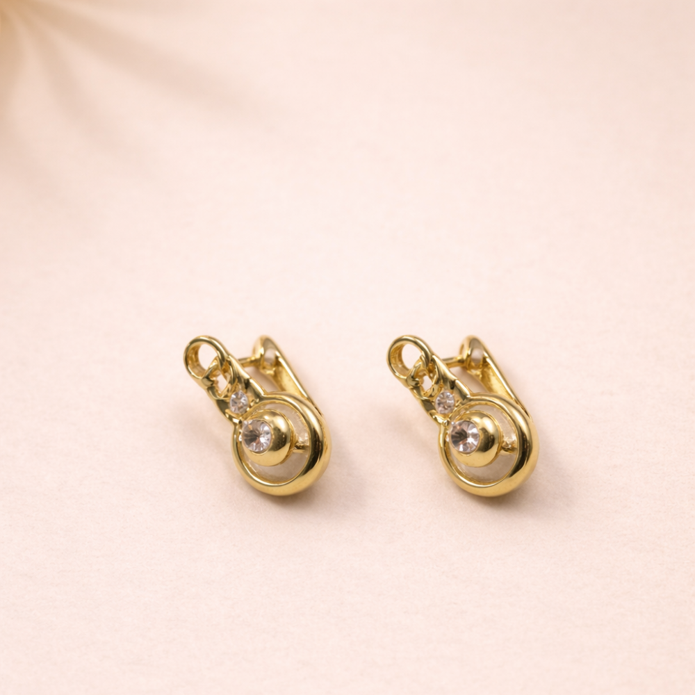 Minimal Circle Drop Crystal Earrings in Gold Tone