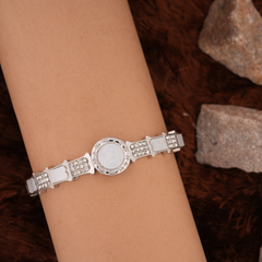 Silver-Tone Geometric Stone Bangle