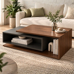 Modern Two-Tone Wooden Coffee Table with Open Storage – Engineered Wood with PU Paint & PVC Laminate Finish