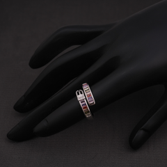 Silver-Tone Rainbow Baguette Adjustable Ring
