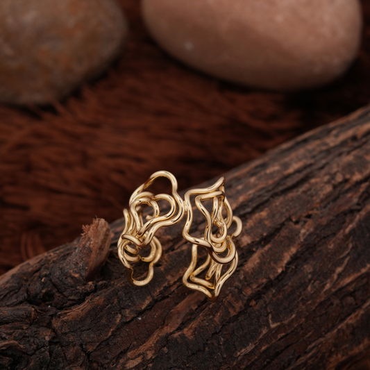 Gold-Tone Abstract Wave Statement Ring