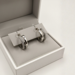 Silver-Tone Double Band Pave Hoop Earrings