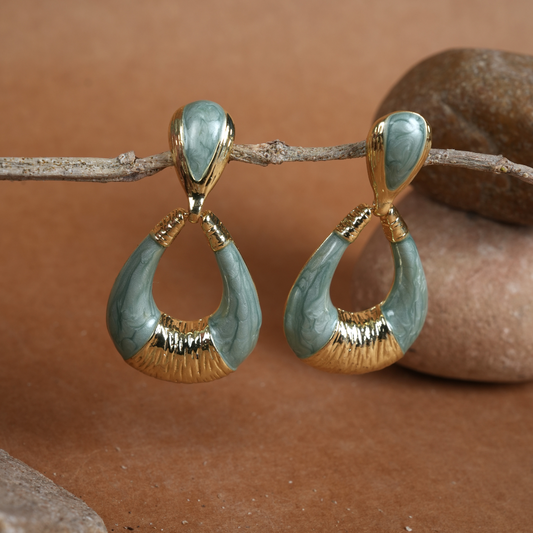Modern Color-Blocked Teardrop Dangle Earrings