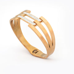 Golden Triple Band Bracelet with Crystal Detailing
