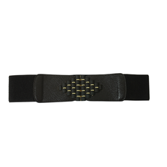 Wide Dark Brown Stretch Belt with Gold & Bead Interlocking Buckle