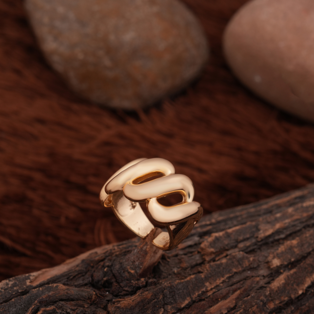 Matte Yellow Gold-Tone Sculptural Wave Ring