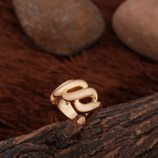 Matte Yellow Gold-Tone Sculptural Wave Ring