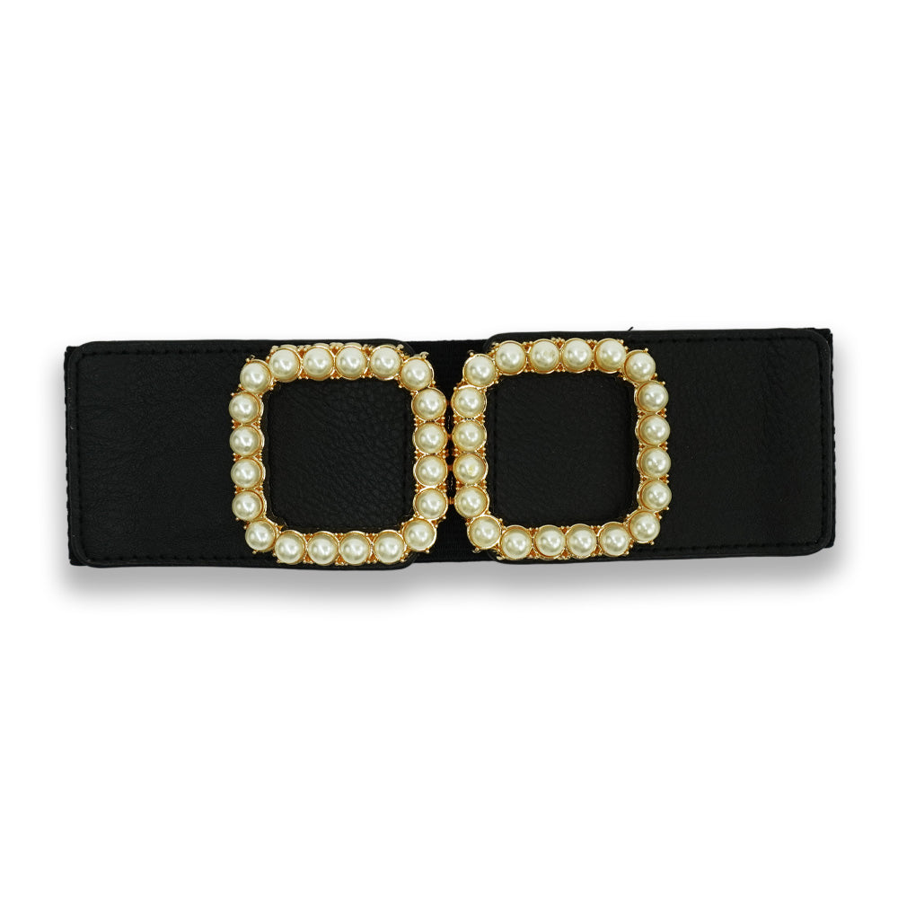 Big square pearl buckle waist cincher belt