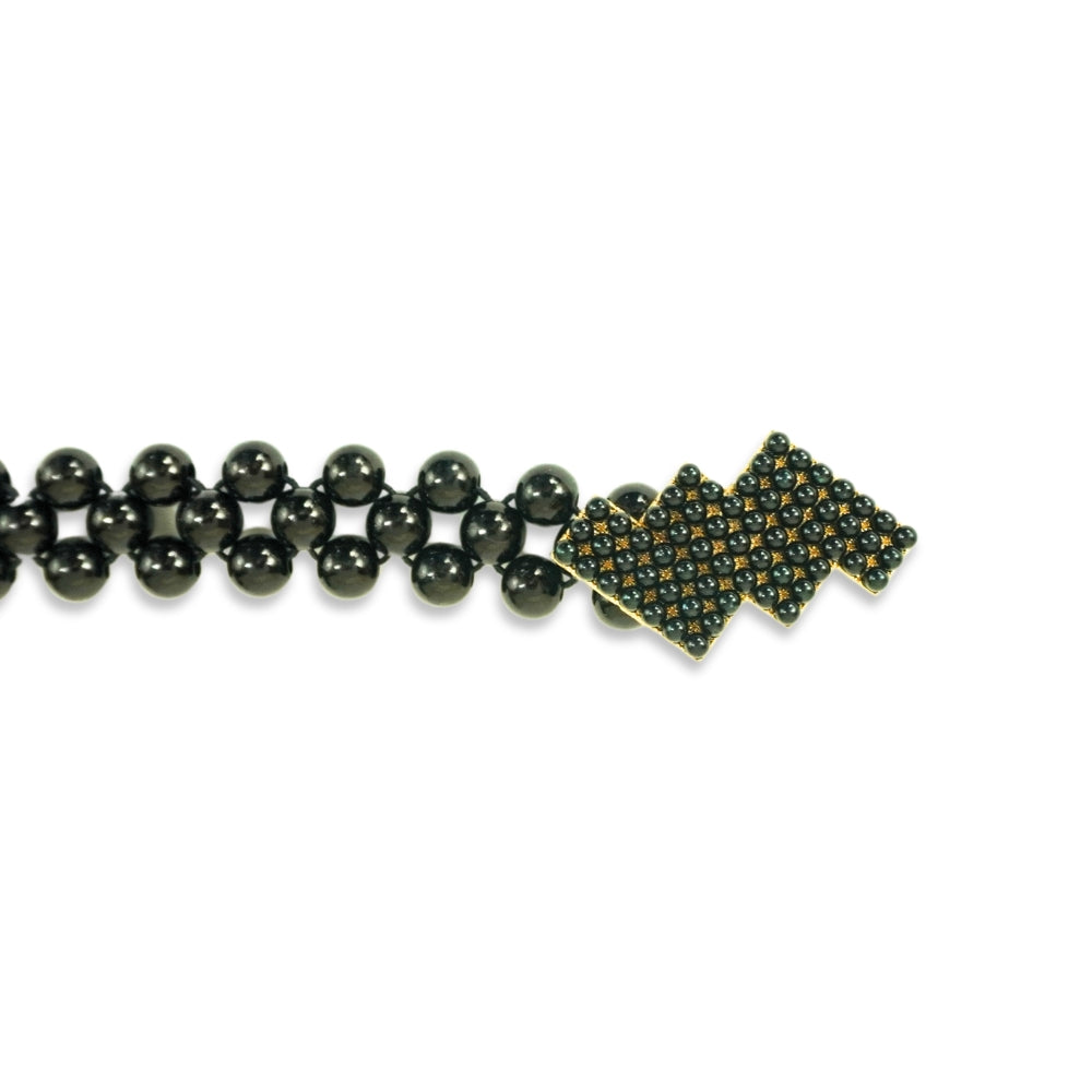 Black Beaded Belt with Lightning Bolt Clasp