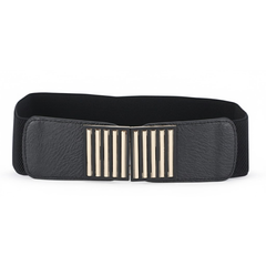 Black Elastic Cinch Belt with Gold Bar Buckle