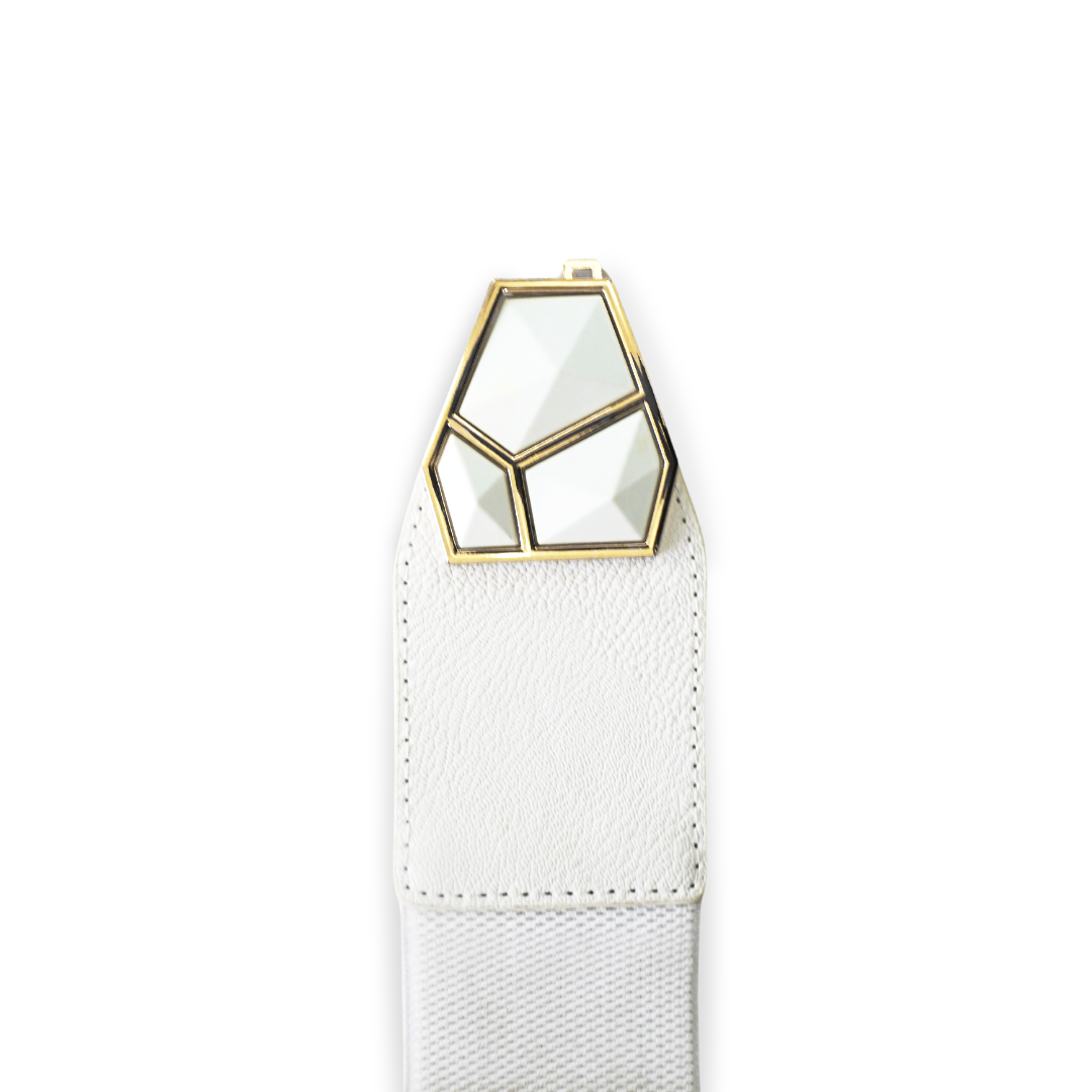 Elegant White Statement Belt with Geometric Buckle