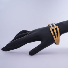 Golden Triple Band Bracelet with Crystal Detailing