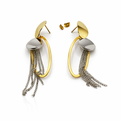 Elegant Dual-Tone Chain Drop Earrings (Gold & Silver Tone)