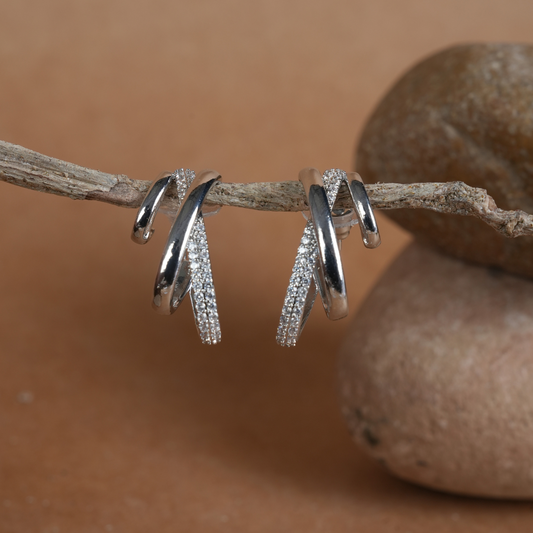 Modern Crossover Triple-Band Hoop Earrings