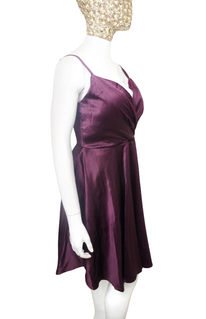 Purple Satin Spaghetti V-Neck Cross Mini Dress