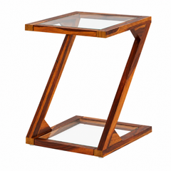 Contemporary Wooden Side Table with Glass Top – Premium PU Paint & PVC Laminate Finish