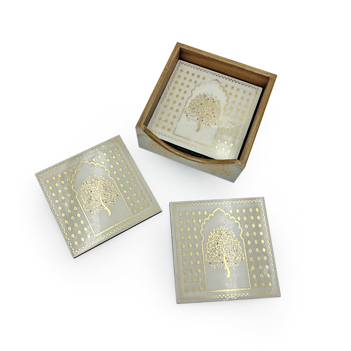 Gold Tree Motif Coaster Set