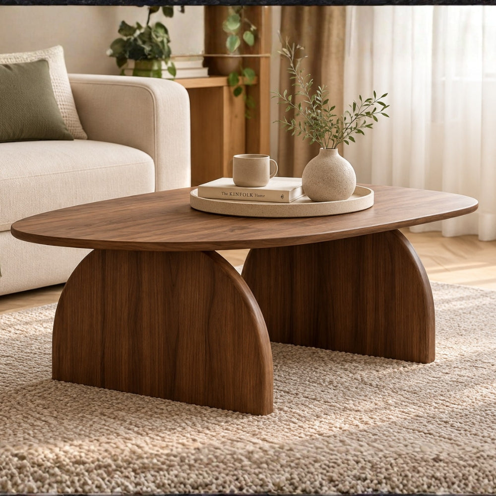 Modern Organic Arch Center Table – Engineered Wood with PU Paint & PVC Laminate Finish