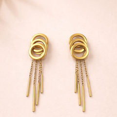Layered Circle Chain Drop Earrings in Gold Tone