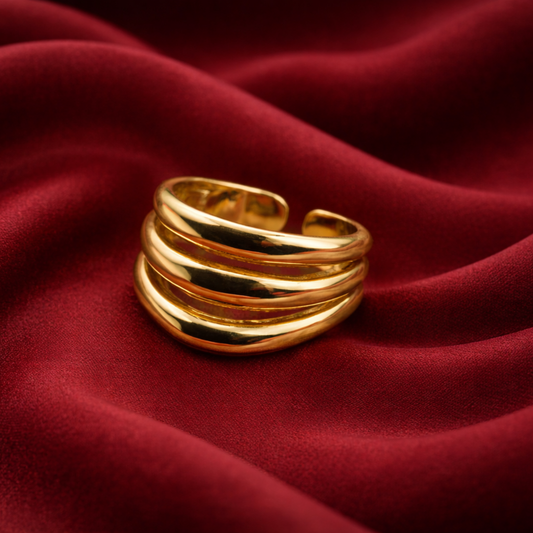 Gold-Tone Layered Statement Ring – Multi-Band Sculptural Design