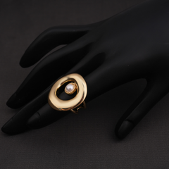 Gold-Tone Sculptural Pearl Accent Ring