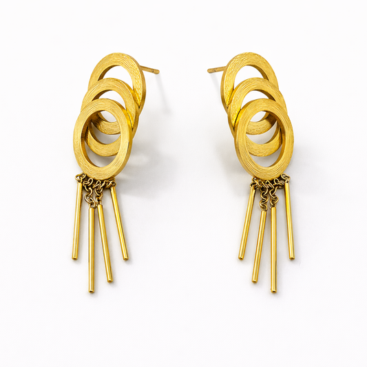 Layered Circle Chain Drop Earrings in Gold Tone