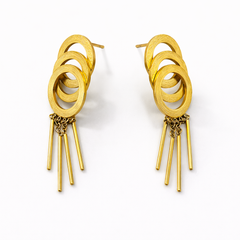 Layered Circle Chain Drop Earrings in Gold Tone