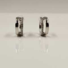 Silver-Tone Double Band Pave Hoop Earrings