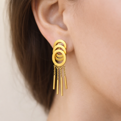 Layered Circle Chain Drop Earrings in Gold Tone