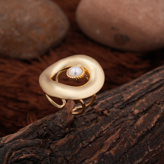 Gold-Tone Sculptural Pearl Accent Ring