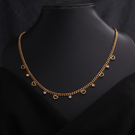 Gold-Tone Heart and Crystal Dangle Charm Necklace