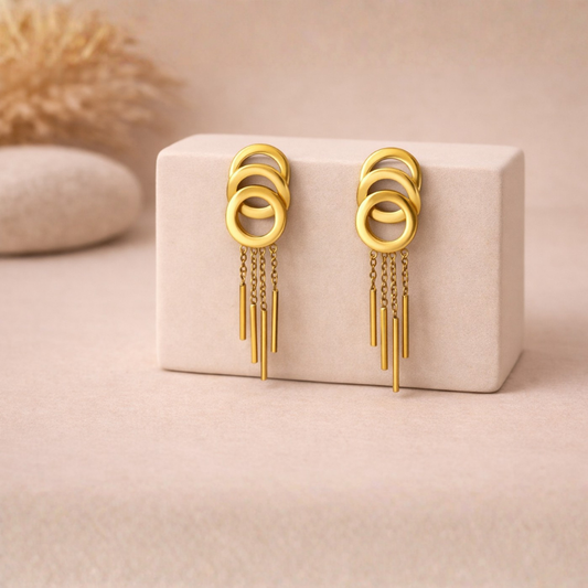 Layered Circle Chain Drop Earrings in Gold Tone