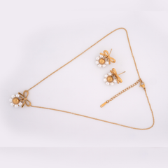 Gold-Tone Pearl Cluster & Bow Necklace and Earring Set