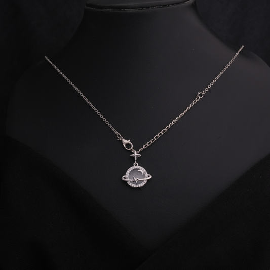 Silver-Tone Pavé Saturn Planet Necklace