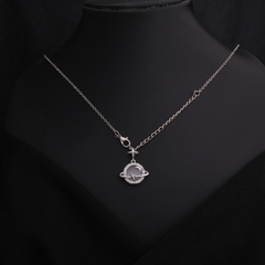 Silver-Tone Pavé Saturn Planet Necklace