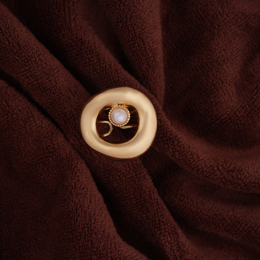 Gold-Tone Sculptural Pearl Accent Ring