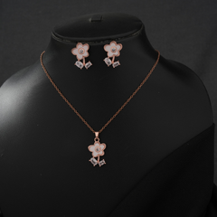 Rose Gold-Tone Floral Necklace and Earring Set