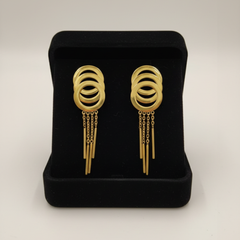Layered Circle Chain Drop Earrings in Gold Tone