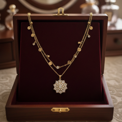 Layered Crystal Medallion Necklace