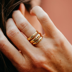 Gold-Tone Layered Statement Ring – Multi-Band Sculptural Design