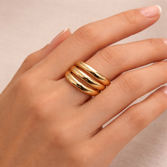 Gold-Tone Layered Statement Ring – Multi-Band Sculptural Design
