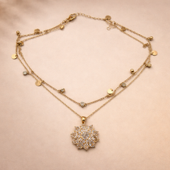 Layered Crystal Medallion Necklace