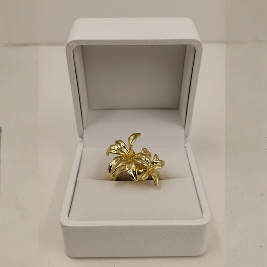 Gold-Tone Dual Lily Bloom Statement Ring
