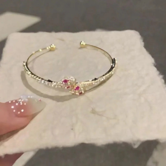 Crystal Bow Accent Open Cuff Bracelet