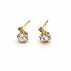 Crystal Double Disc Drop Earrings in Gold Tone