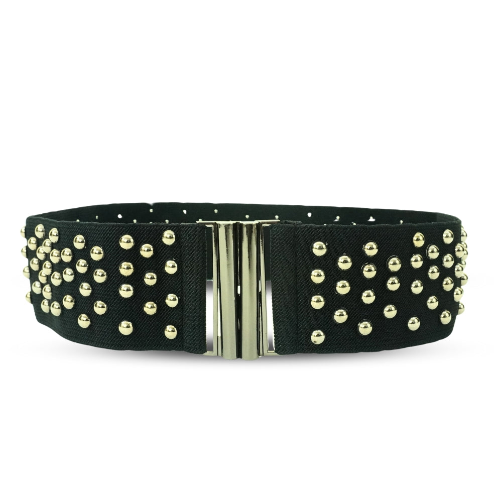 Stylish Black Studded Elastic Belt